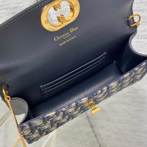 MONTAIGNE AVENUE MINI 19 BAG IN NAVY BLUE CALFSKIN AND MONOGRAM OBLIQUE JACQUARD