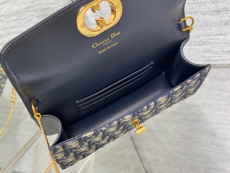 MONTAIGNE AVENUE MINI 22 BAG IN NAVY BLUE CALFSKIN AND MONOGRAM OBLIQUE JACQUARD