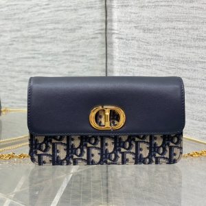 MONTAIGNE AVENUE MINI 19 BAG IN NAVY BLUE CALFSKIN AND MONOGRAM OBLIQUE JACQUARD