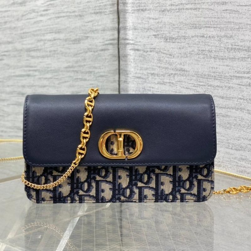 MONTAIGNE AVENUE MINI 22 BAG IN NAVY BLUE CALFSKIN AND MONOGRAM OBLIQUE JACQUARD