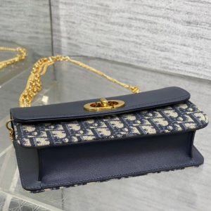 MONTAIGNE AVENUE MINI 22 BAG IN NAVY BLUE CALFSKIN AND MONOGRAM OBLIQUE JACQUARD