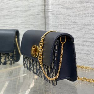 MONTAIGNE AVENUE MINI 19 BAG IN NAVY BLUE CALFSKIN AND MONOGRAM OBLIQUE JACQUARD