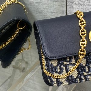 MONTAIGNE AVENUE MINI 22 BAG IN NAVY BLUE CALFSKIN AND MONOGRAM OBLIQUE JACQUARD