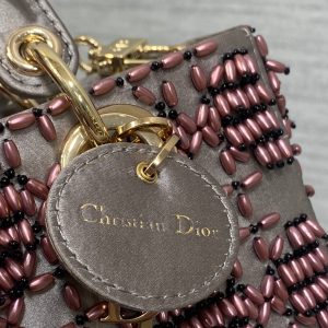 MINI LADY BAG 16 IN WENGE BROWN SATIN AND CALFSKIN WITH BEADED DESIGN