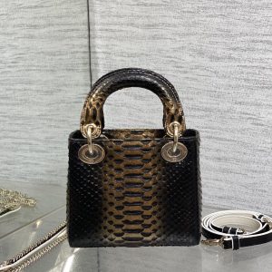 MINI 17 LADY BAG IN BLACK MIX COFFEE BROWN SNAKESKIN PATTERN LAMBSKIN