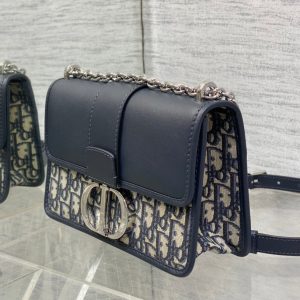 MONTAIGNE EAST-WEST 25 BAG WITH CHAIN IN NAVY BLUE LAMBSKIN AND MONOGRAM JACQUARD