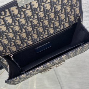 MONTAIGNE EAST-WEST 25 BAG WITH CHAIN IN NAVY BLUE LAMBSKIN AND MONOGRAM JACQUARD