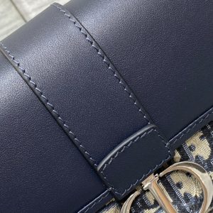 MONTAIGNE EAST-WEST 21 BAG WITH CHAIN IN NAVY BLUE LAMBSKIN AND MONOGRAM JACQUARD