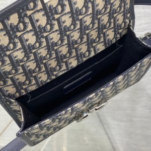 MONTAIGNE EAST-WEST 21 BAG WITH CHAIN IN NAVY BLUE LAMBSKIN AND MONOGRAM JACQUARD