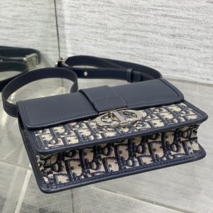 MONTAIGNE EAST-WEST 21 BAG WITH CHAIN IN NAVY BLUE LAMBSKIN AND MONOGRAM JACQUARD