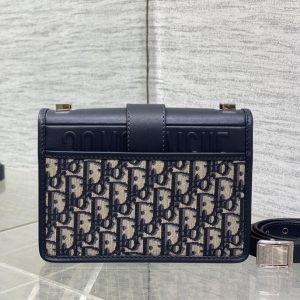 MONTAIGNE EAST-WEST 21 BAG WITH CHAIN IN NAVY BLUE LAMBSKIN AND MONOGRAM JACQUARD