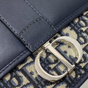 MONTAIGNE EAST-WEST 21 BAG WITH CHAIN IN NAVY BLUE LAMBSKIN AND MONOGRAM JACQUARD