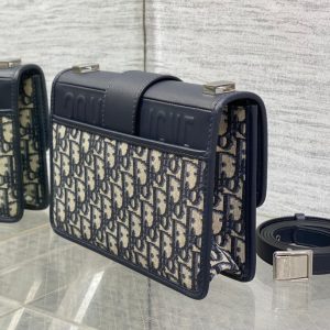 MONTAIGNE EAST-WEST 24 BAG WITH CHAIN IN NAVY BLUE LAMBSKIN AND MONOGRAM JACQUARD