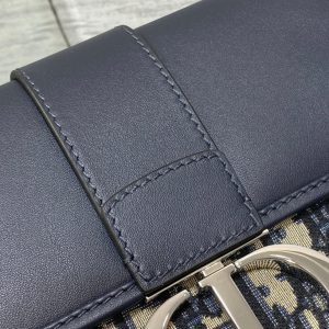 MONTAIGNE EAST-WEST 24 BAG WITH CHAIN IN NAVY BLUE LAMBSKIN AND MONOGRAM JACQUARD