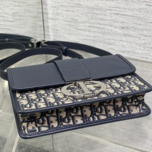 MONTAIGNE EAST-WEST 24 BAG WITH CHAIN IN NAVY BLUE LAMBSKIN AND MONOGRAM JACQUARD