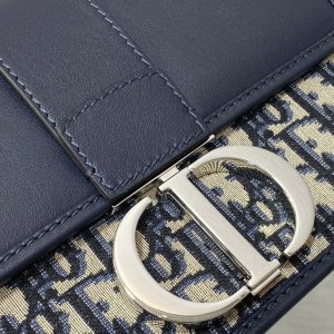 MONTAIGNE EAST-WEST 24 BAG WITH CHAIN IN NAVY BLUE LAMBSKIN AND MONOGRAM JACQUARD