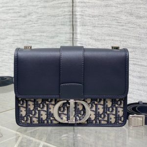 MONTAIGNE EAST-WEST 24 BAG WITH CHAIN IN NAVY BLUE LAMBSKIN AND MONOGRAM JACQUARD
