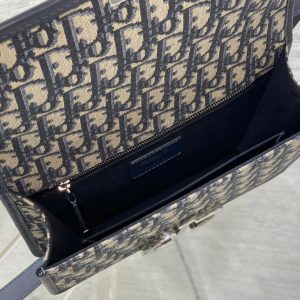 MONTAIGNE EAST-WEST 24 BAG WITH CHAIN IN NAVY BLUE LAMBSKIN AND MONOGRAM JACQUARD