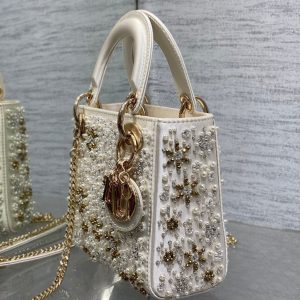 CD Lady 17cm White Canvas Star Diamond Embellished Pearl