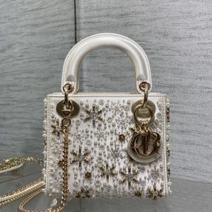 CD Lady 17cm White Canvas Star Diamond Embellished Pearl