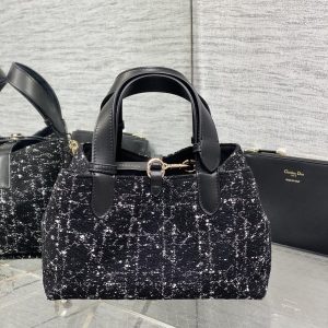MINI 23 TOUJOURS BAG IN BLACK MIX WHITE CANNAGE TWEED WITH GOLD HARDWARE