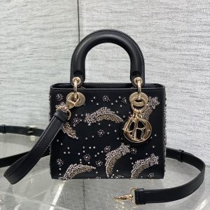 SMALL 20 BAG BLACK LAMBSKIN WITH SHOOTING STAR EMBROIDERY WOMEN