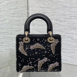 SMALL 20 BAG BLACK LAMBSKIN WITH SHOOTING STAR EMBROIDERY WOMEN