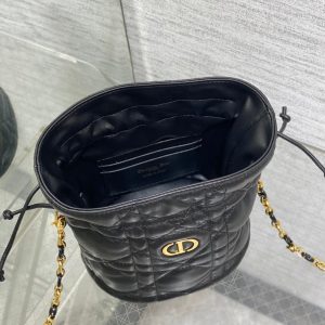 MONTAIGNE MINI 18 BUCKET BAG WITH DRAWSTRING IN BLACK LAMBSKIN