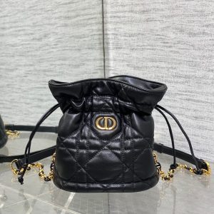 MONTAIGNE MINI 18 BUCKET BAG WITH DRAWSTRING IN BLACK LAMBSKIN