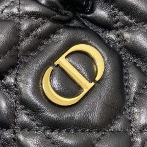 MONTAIGNE MINI 18 BUCKET BAG WITH DRAWSTRING IN BLACK LAMBSKIN