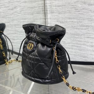 MONTAIGNE MINI 18 BUCKET BAG WITH DRAWSTRING IN BLACK LAMBSKIN