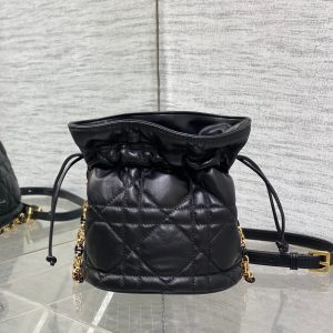 MONTAIGNE MINI 18 BUCKET BAG WITH DRAWSTRING IN BLACK LAMBSKIN
