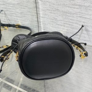 MONTAIGNE MINI 18 BUCKET BAG WITH DRAWSTRING IN BLACK LAMBSKIN