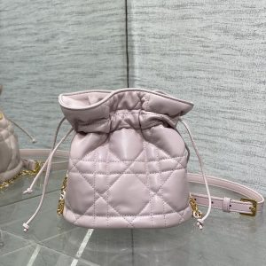 MONTAIGNE MINI 18 BUCKET BAG WITH DRAWSTRING IN BABY PINK LAMBSKIN