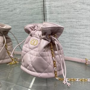 MONTAIGNE MINI 18 BUCKET BAG WITH DRAWSTRING IN BABY PINK LAMBSKIN