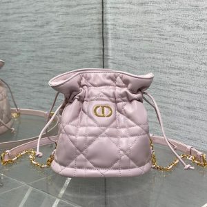 MONTAIGNE MINI 18 BUCKET BAG WITH DRAWSTRING IN BABY PINK LAMBSKIN