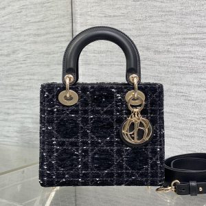 MINI 20 LADY BAG IN BLACK MIX WHITE CANNAGE TWEED WITH GOLD HARDWARE
