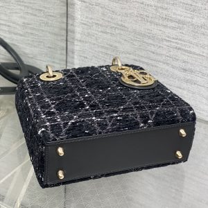 MINI 20 LADY BAG IN BLACK MIX WHITE CANNAGE TWEED WITH GOLD HARDWARE