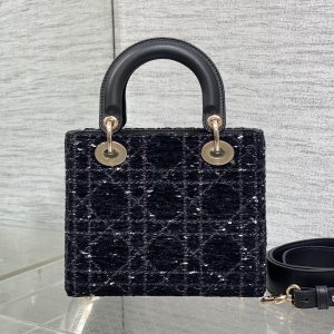 MINI 20 LADY BAG IN BLACK MIX WHITE CANNAGE TWEED WITH GOLD HARDWARE