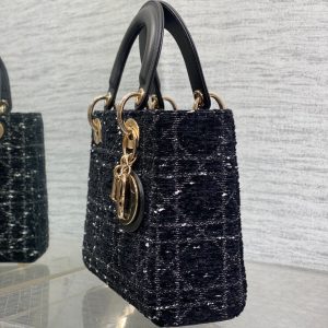 MINI 20 LADY BAG IN BLACK MIX WHITE CANNAGE TWEED WITH GOLD HARDWARE