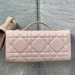 MISS CARO TOP HANDLE POUCH 24 IN PALE PINK MACROCANNAGE LAMBSKIN