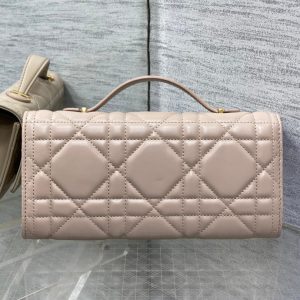 MISS CARO TOP HANDLE POUCH 24 IN BISQUE BEIGE MACROCANNAGE LAMBSKIN