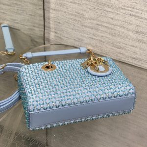 SMALL 16 LADY D-JOY BAG  IN POWDER BLUE CANNAGE LAMBSKIN WITH EMBROIDERED BEADWORK  BEADWORK