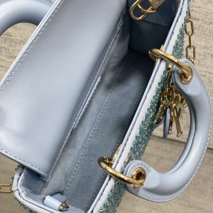 SMALL 16 LADY D-JOY BAG  IN POWDER BLUE CANNAGE LAMBSKIN WITH EMBROIDERED BEADWORK  BEADWORK