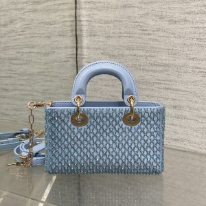 SMALL 16 LADY D-JOY BAG  IN POWDER BLUE CANNAGE LAMBSKIN WITH EMBROIDERED BEADWORK  BEADWORK