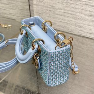SMALL 16 LADY D-JOY BAG  IN POWDER BLUE CANNAGE LAMBSKIN WITH EMBROIDERED BEADWORK  BEADWORK
