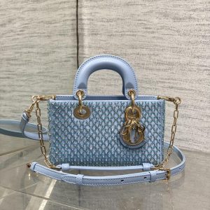 SMALL 16 LADY D-JOY BAG  IN POWDER BLUE CANNAGE LAMBSKIN WITH EMBROIDERED BEADWORK  BEADWORK