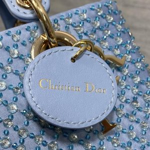 SMALL 16 LADY D-JOY BAG  IN POWDER BLUE CANNAGE LAMBSKIN WITH EMBROIDERED BEADWORK  BEADWORK