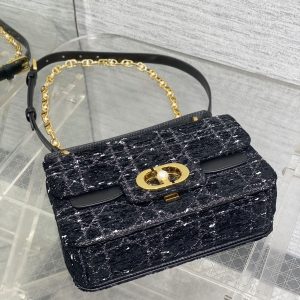SMALL 22 JOLIE TOP HANDLE BAG IN BLACK MIX WHITE CANNAGE TWEED