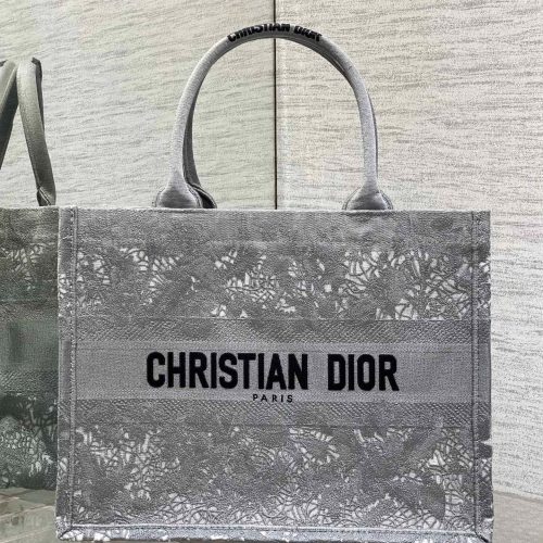 CD Medium Dior Book Tote Scotland’s National Flower Pattern Grey Cotton